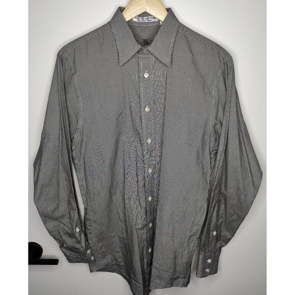 Burberrys Black Striped Button Front Long Sleeve Shirt Mens Size 15-34 (Medium) - Picture 2 of 6